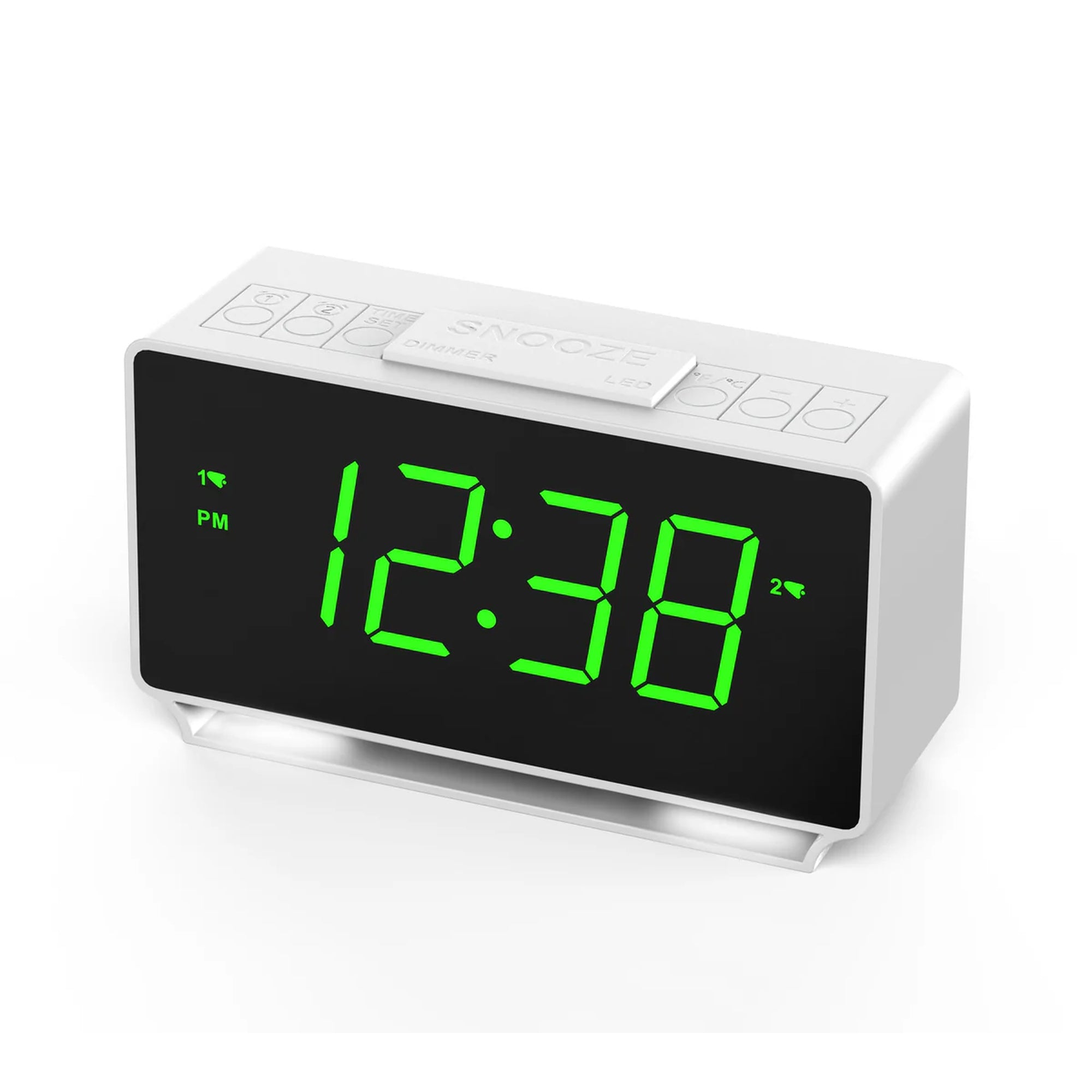 Digital Alarm Clock with Dual Alarms, 7-5-2 Mode, LED Display, USB & Battery Powered, Temperature Display (°C/°F), 4-Level Brightness & 2-Level Night Light Model 3301– White Digital Alarm Clock with Dual Alarms, 7-5-2 Mode, LED Display, USB & Battery Powered, Temperature Display (°C/°F), 4-Level Brightness & 2-Level Night Light Model 3301– White